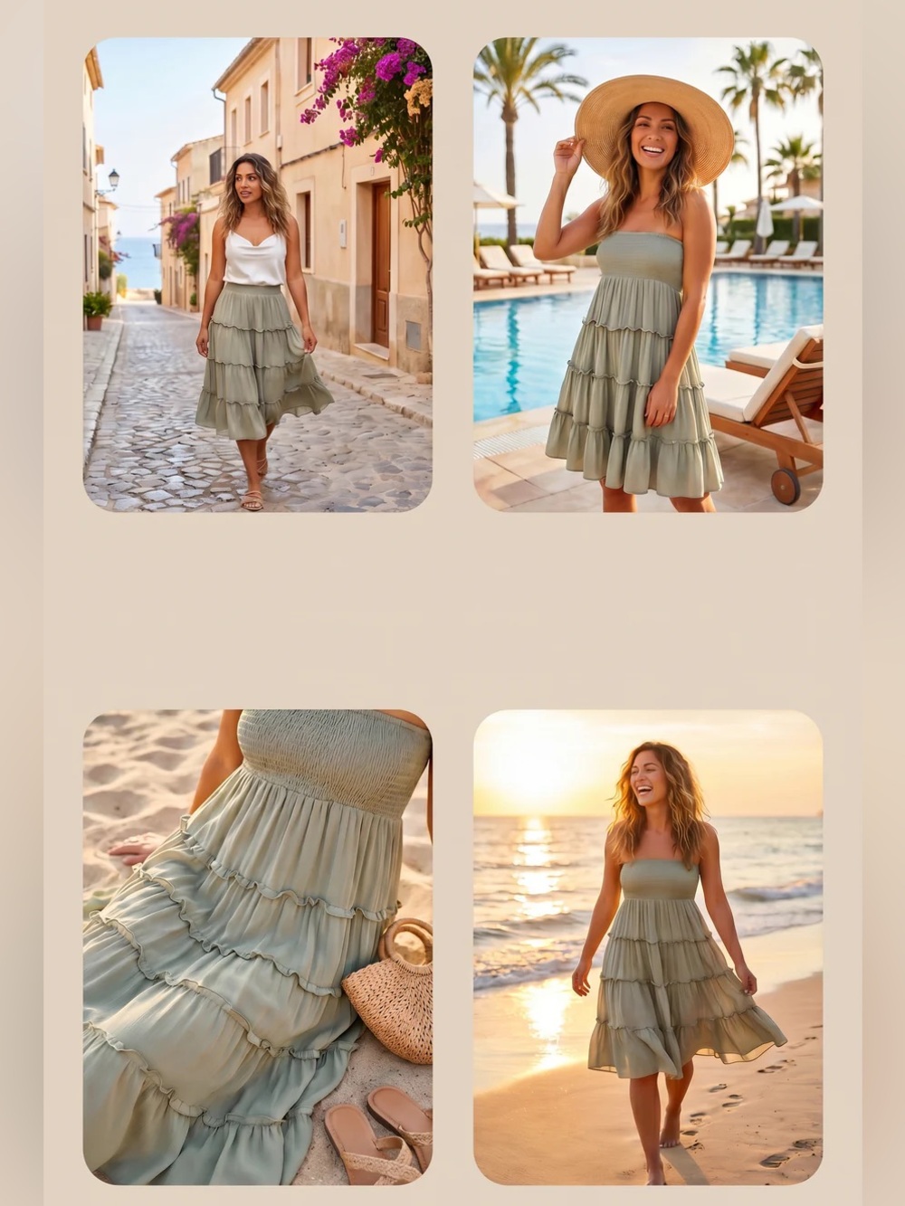 Sage Tiered Ruffle Midi Dress